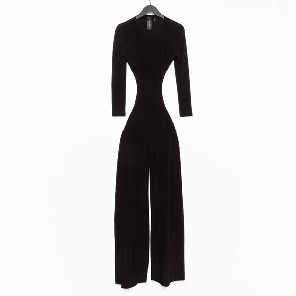 Norma Kamali Black Open-Back Stretch-Jersey Wide-Leg Jumpsuit - XS / FR 34 - Picture 2 of 15